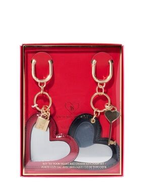 Victoria's Secret Key To Your Heart Bag Charm Mirror Keychain 2 Piece Set